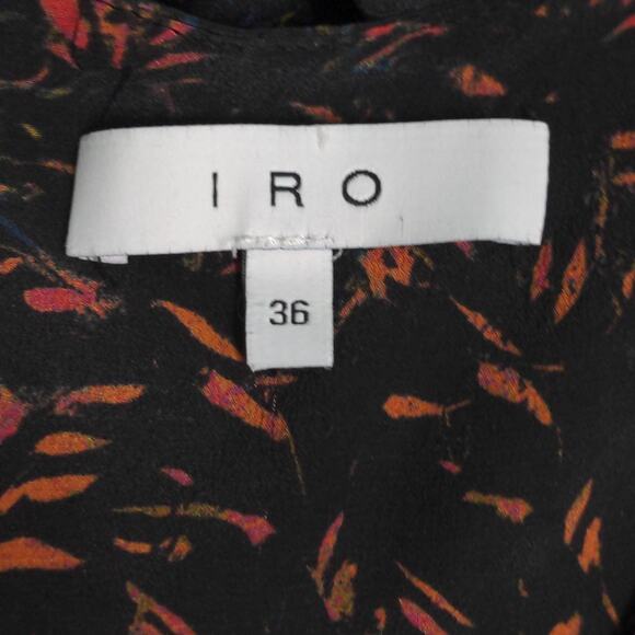 IRO Womens Jicka A Line Dress Black Abstract Mini V Neck Cap Sleeve 100% Silk 36 - Picture 6 of 9